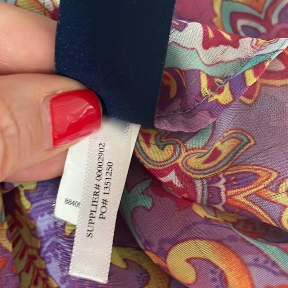 Chaps Purple with Multi-Color Abstract Floral Print Short Sleeve V-Neck Tie Top - Picture 8 of 13